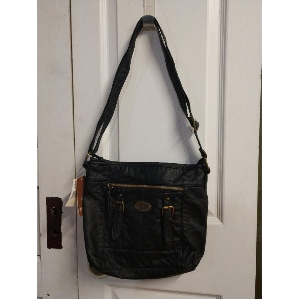 B.O.C. Black Synthetic Leather Crossbody Bag With Adjustable Strap